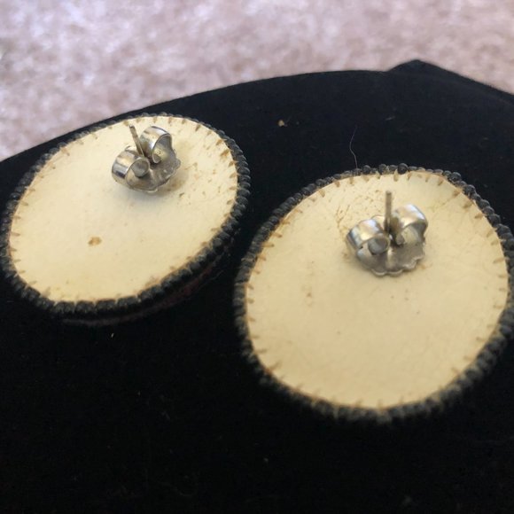 Turquoise Stone and Red/Black Beaded Earrings - Picture 3 of 6